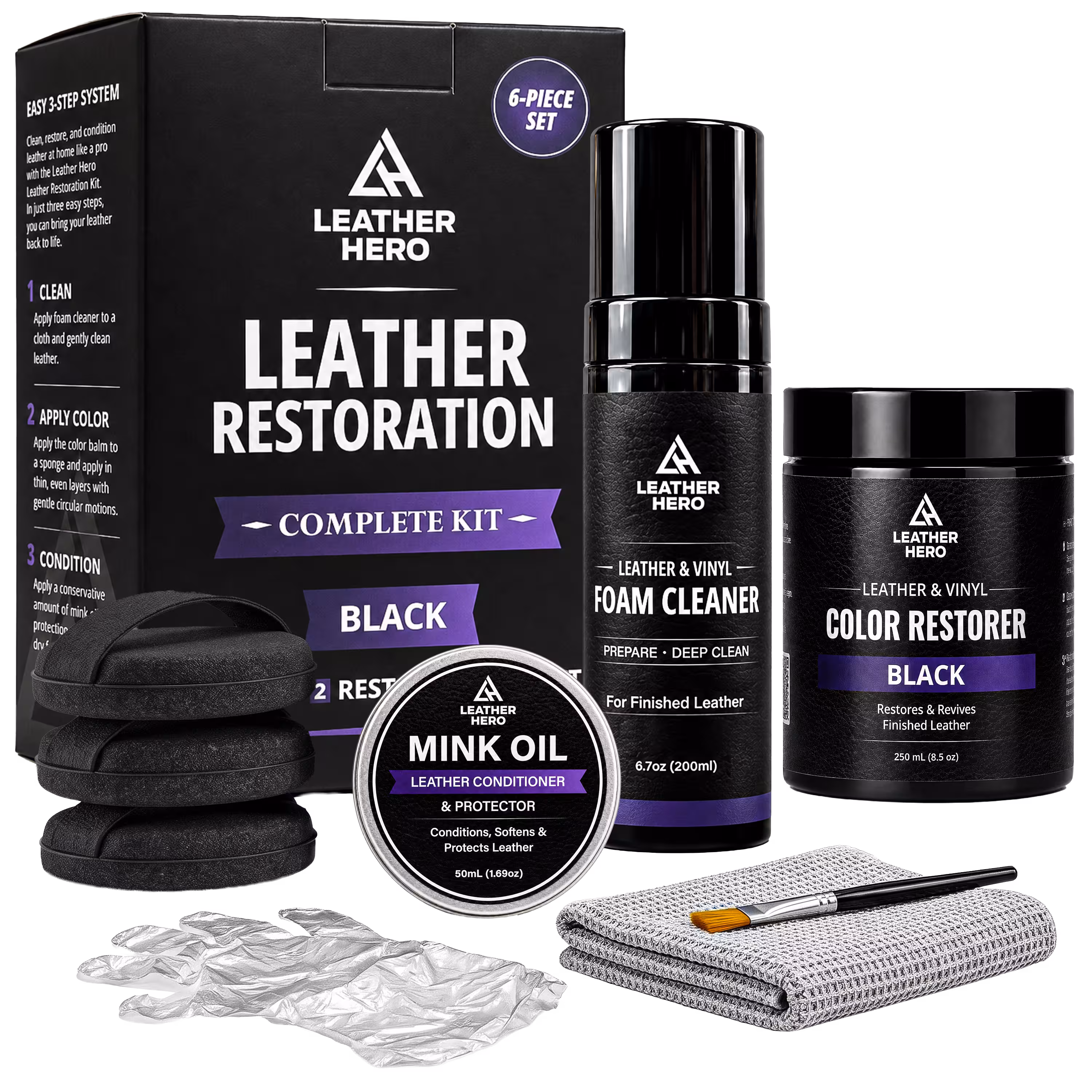 Leather Hero Recoloring Dye Kit Black Color Restoration product